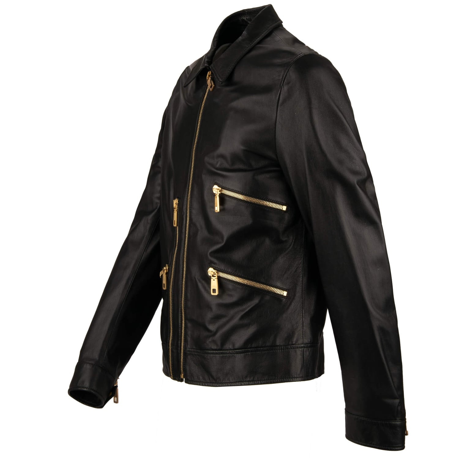 DOLCE & GABBANA Biker Lamb Leather Jacket with Zipped Pockets